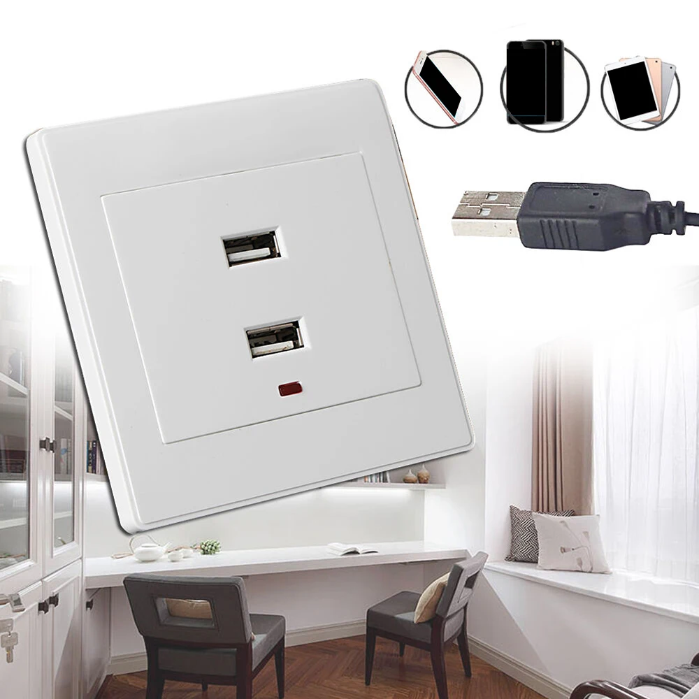 

2019 New 1pcs Dual USB Wall Socket Charger AC/DC Power Adapter Plug Outlet Plate Panel 220V To 5V White Safe Electrical Sockets
