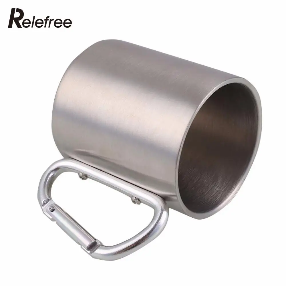 Relefree 200 ml Taza De Acero Inoxidable con Mango Mango Plegable Taza Plegable Auto-lock Mosquetón Para Acampar Al Aire Libre Senderismo