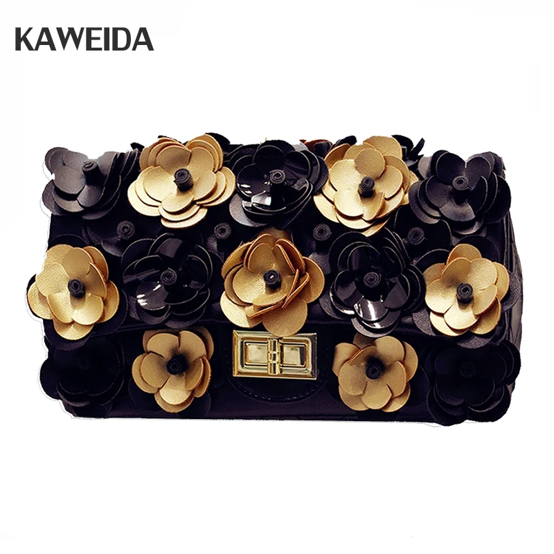 

Elegant Ladies bag Platinum Handbags for women high Quality PU leather shoulder bag Female Handmade flowers pearl Crossbody Bags