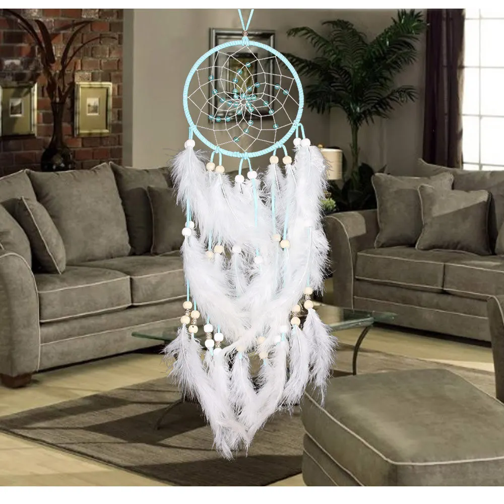 

2017 handmade dream catcher circular net with more white feathers home graden hanging christmas decoration craft