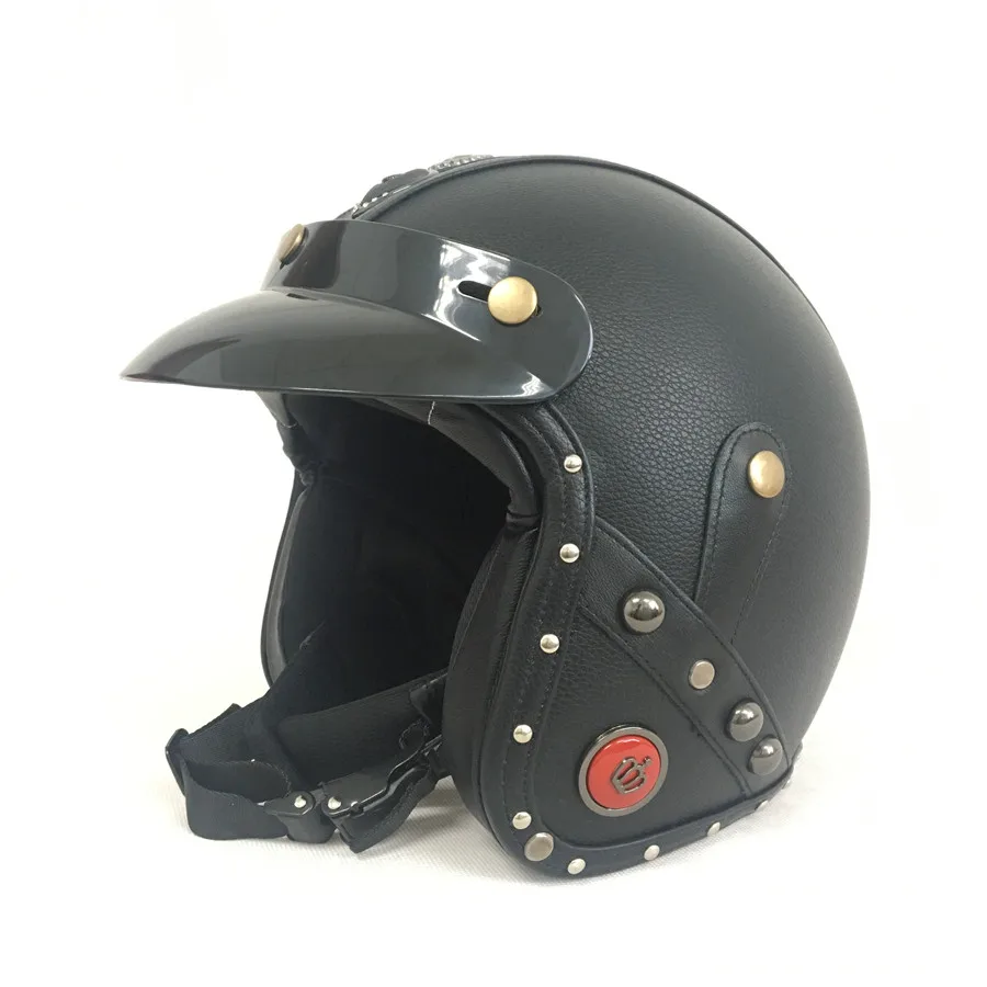 

Vintage leather motorcycle helmet Retro harley style Scooter helmet Men/women's 3/4 Moto Motocross casco open face helmet Unisex