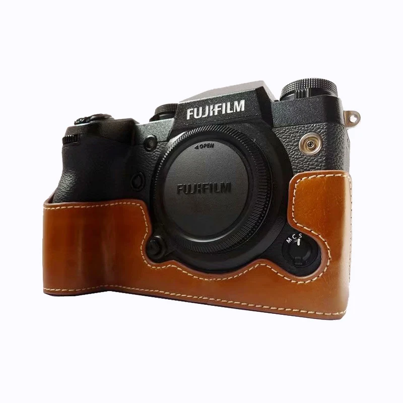 PU Leather Half Body Camera Cover Bag Bottom Case for Fujifilm Fuji Finepix X-H1 XH1 