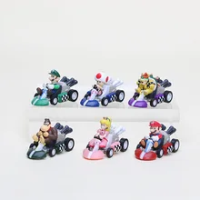 1 комплект Super Mario Bros Kart PULL BACK Figures 6 шт./компл. Kart PULL BACK Figures Луиджи Йоши Боузер персиковый гриб
