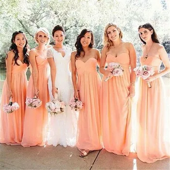 

New Arrival 2019 Long Bridesmaid Dresses Sweetheart Sleeveless Chiffon Wedding Guest Dress For Wedding Party vestido longo