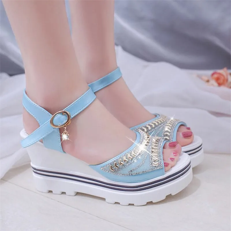 New wedge sandals female fish mouth buckle with flat bottom platform waterproof platform thick bottom sponge cake women's shoes New wedge sandals female fish mouth buckle with flat bottom platform waterproof platform thick bottom sponge cake women's shoes