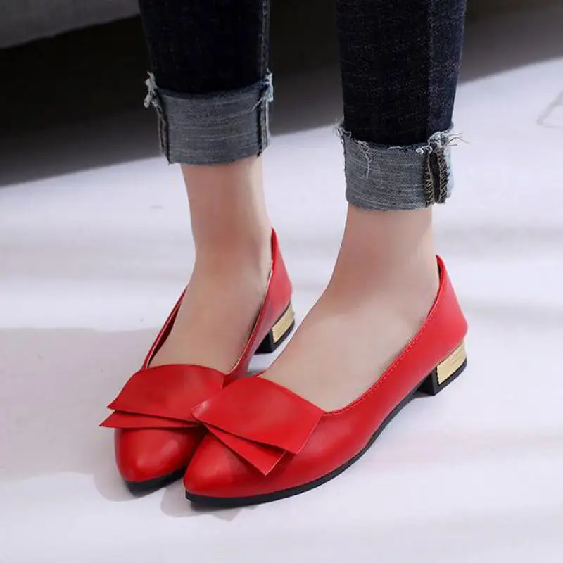 

2018 New Fashion Four Seasons Woman Flat Shoes Bow Design Pointed Toe Solid Color Flat Shoes Vintage Women Flats Girl Loafer