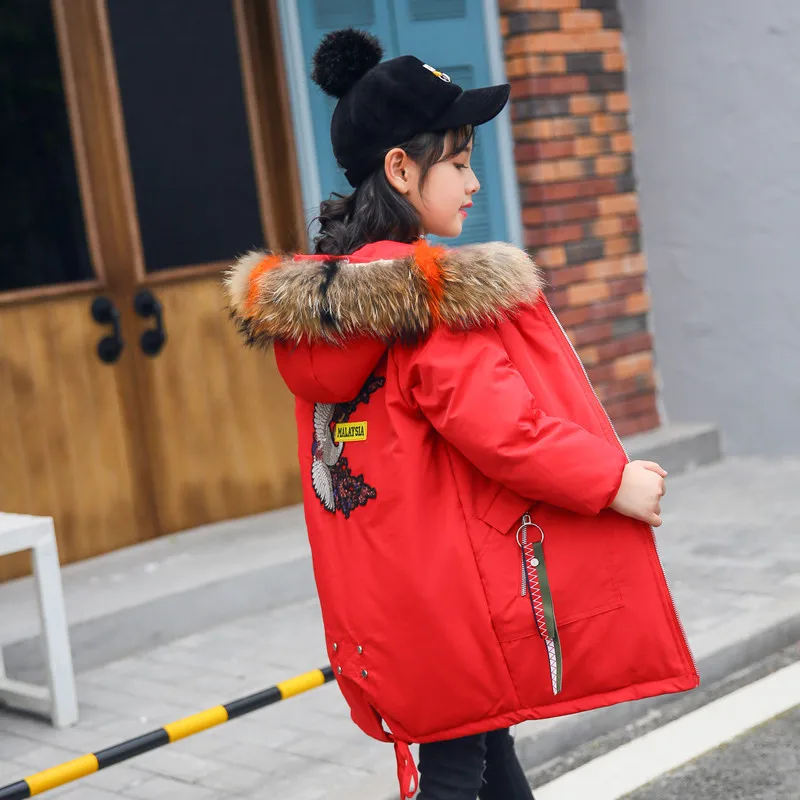 

Girls Coats Winter 2018 True Fur Hooded Down Jackets for Teenage Girl 12 14 years Children Winter Outfit