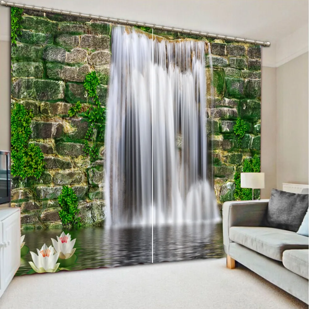 3D Cave Waterfall Window Curtain Forest Living Room Bedroom Curtains Drapes