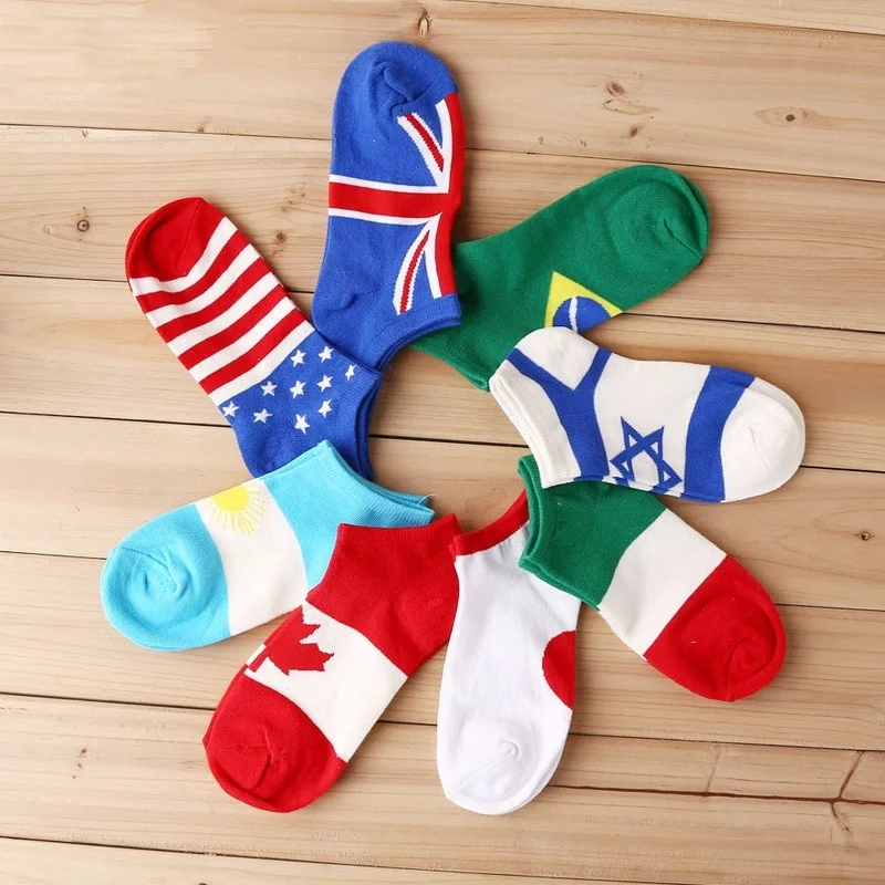 1 Pair Unisex Ankle Socks Low Cut Crew Country Flag Cotton Socks