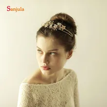 Двойной поделиться Золотая повязка с кристаллами жемчуг роскошный свадебный головной убор принцессы невесты корона couronne de mariage H08