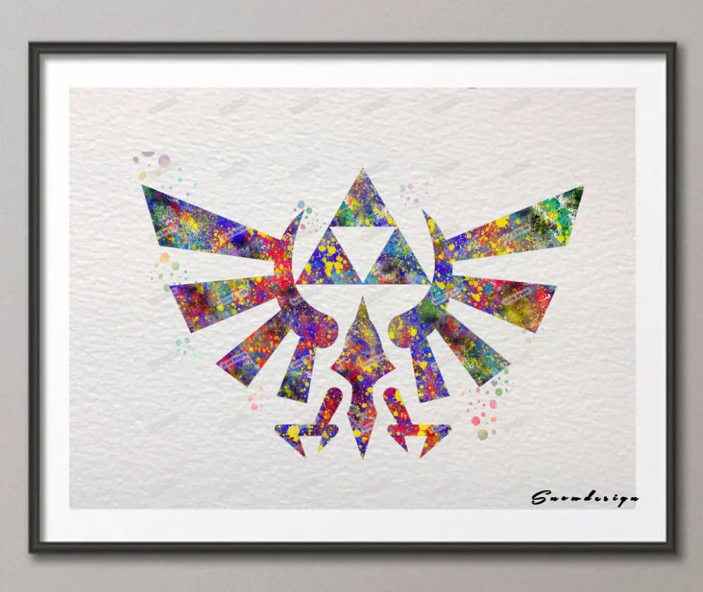 DIY Original watercolor Legend of Zelda triforce canvas painting wall