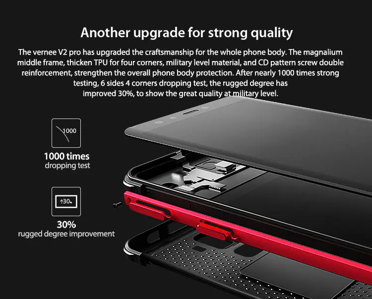 VERNEE V2 PRO 6GB RAM 64GB Helio P23 MTK6763 2.0GHz Octa Core 5.99 Inch IPS Corning Gorilla Glass FHD+ Full Screen Quad Camera IP68 Waterproof Android 8.1 4G LTE Smartphone