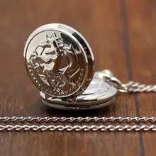 Мода Серебряный Стальной алхимик тема брелок кулон карманные часы с цепочкой ожерелье Прямая