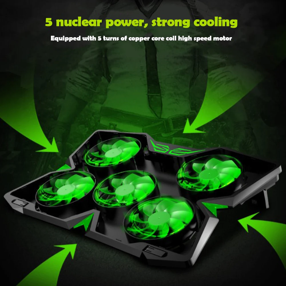 

Laptop Cooler Cooling Pad with Silence 5pcs LED Fans USB 2.0 Adjustable Notebook Holder for Macbook Air/pro 12 13 14 15.6 17.3
