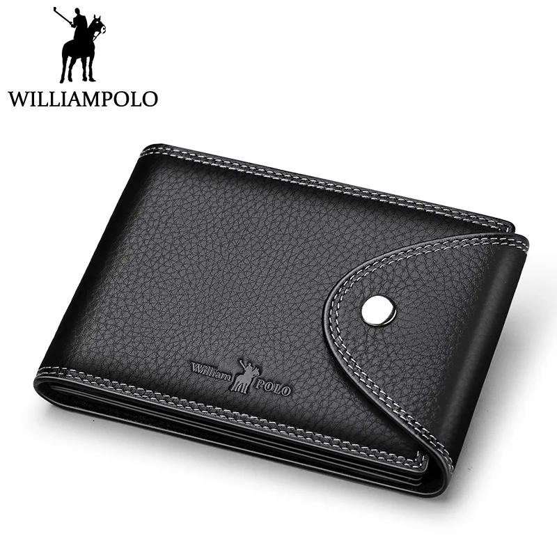 

WILLIAMPOLO Original Leather Credit Card Holder Men id Card Case Organizer Pockets Black Brown Hasp Safe Design