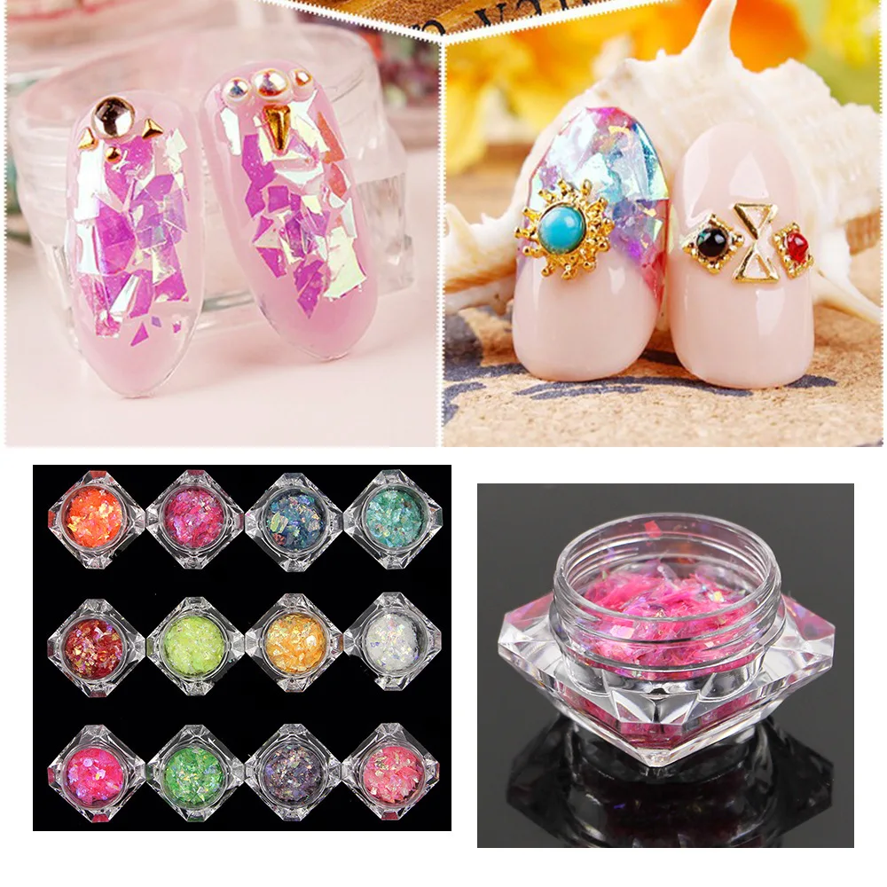 

1 box 3D DIY flake sequins n ail powder dust mirror shell paper n ail polish sticker bed sheet decorations