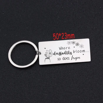 

Engraved Where Daffodils Bloom So Does Hope Keychain Stick Figure Daffodils Inspirational Hope Gift Hand Stamped Key Fobs