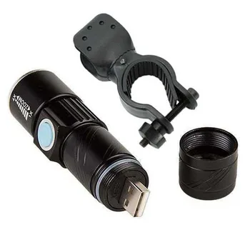 

Adjustable Focus LED Flashlight Built-in Battery 3 Modes USB Rechargeable Lanterna Zoomable LED Torch+ Bicycle Clip