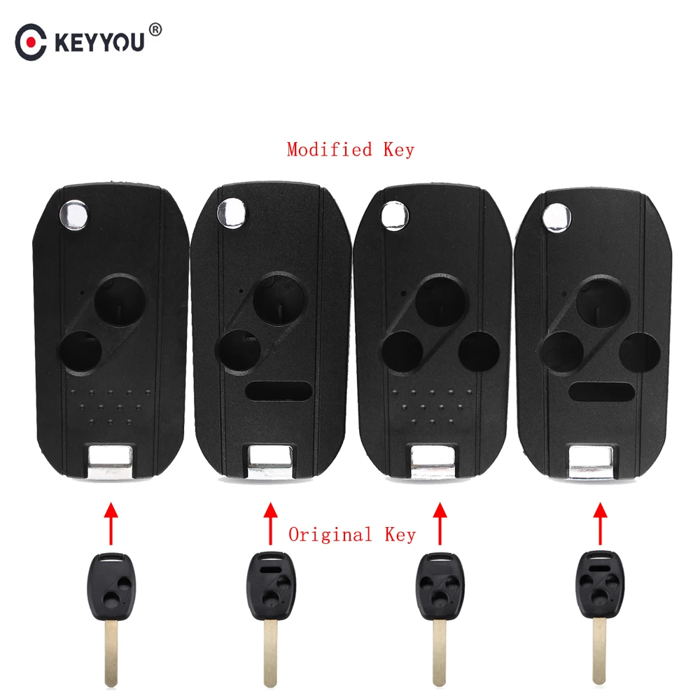 

KEYYOU 2 Button Remote Modified Flip Folding Car Key Shell Case Fob Cover For HONDA Accord Civic CRV Pilot Fit keys