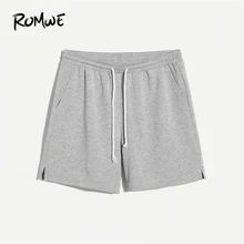 ROMWE мужские подол с разрезом Marled шнурок талии шорты Лето карман средняя талия серые шорты фитнес мужские широкие шорты