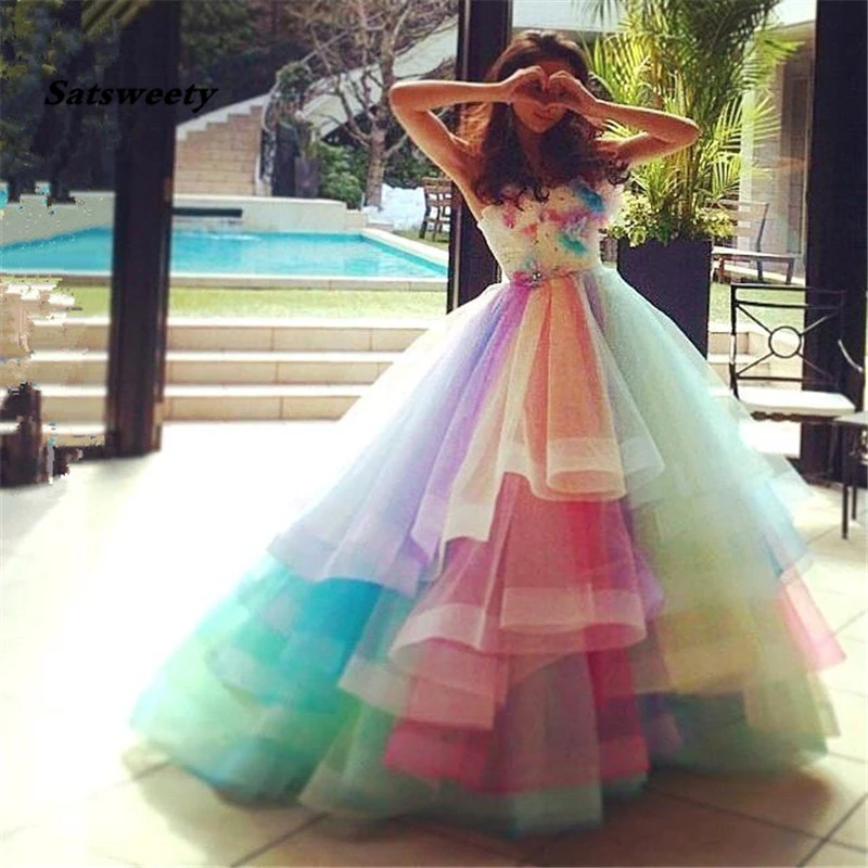 Colorful-Rainbow-Ball-Gown-Prom-Women-Dresses-Strapless-Flowers-Tulle-Floor-Length-Bandage-Maxi-Party-Dresses (1)