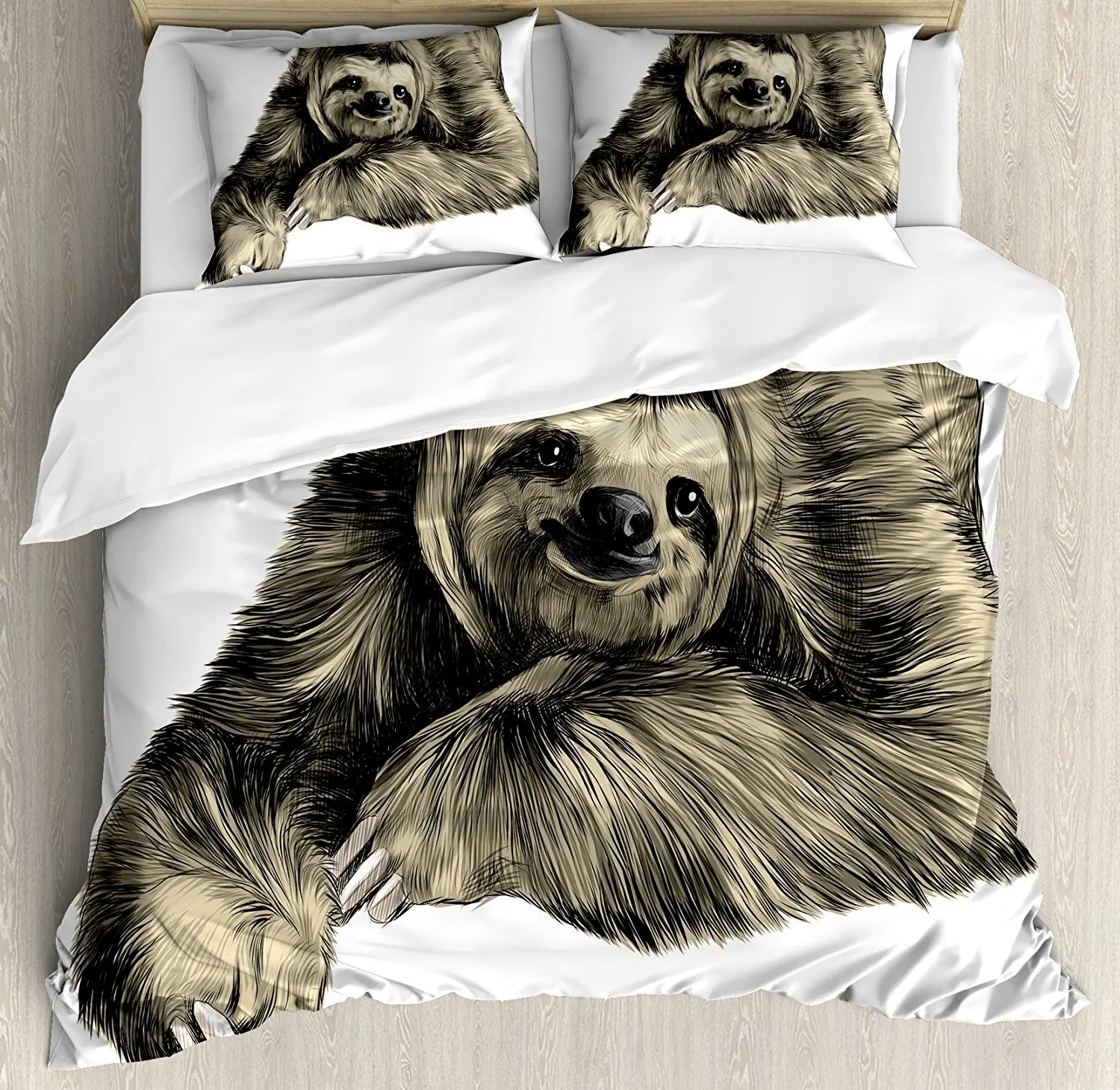 Sloth Duvet Cover Set Sweetly Smiling Jungle Animals Lying Down with