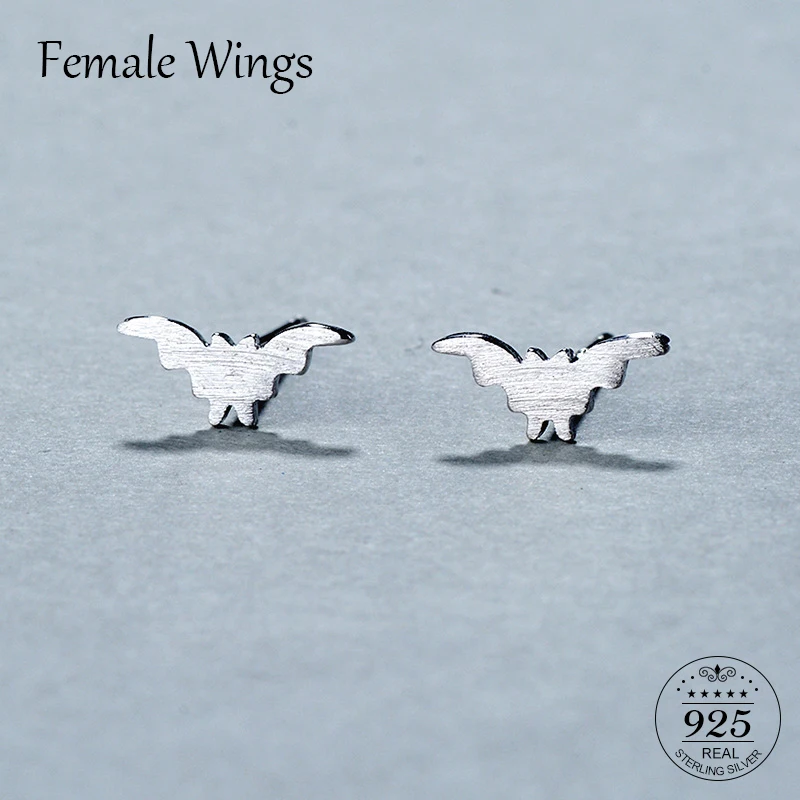 

Female Wings Cute Real 925 Sterling Silver Bat Stud Earrings Trendy Minimalist For Charm Women Jewelry Accessories Fashion FE095