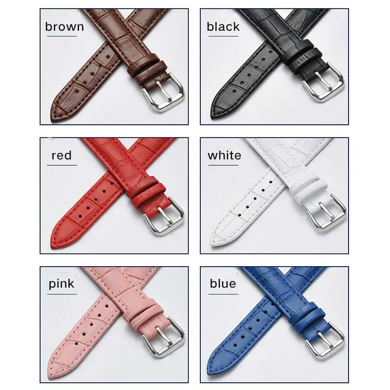 Watch with genuine leather slub leather strap watch, female color strap, pin buckle, single item, watch accessories.