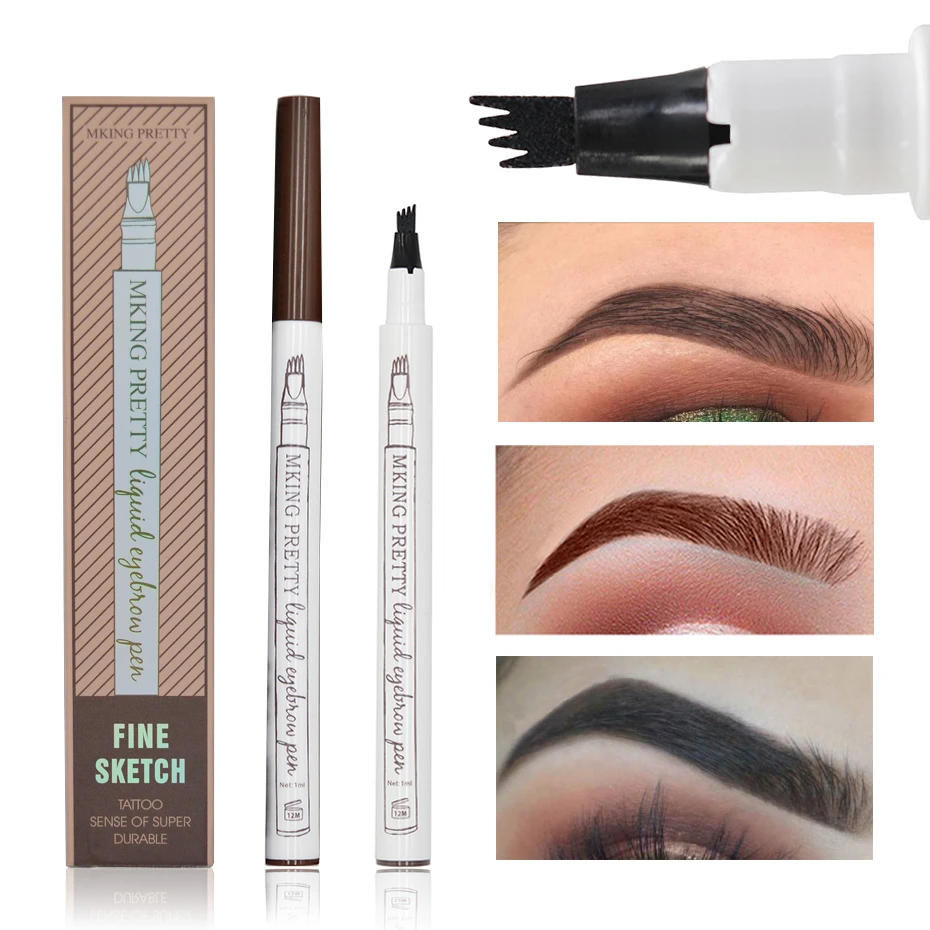 Brand New 4 Colors Eyebrow Pencil Waterproof Fork Tip Eyebrow Tattoo Pen 4 Head Fine Sketch Liquid Eyebrow Enhancer Tint Pen Eyebrow Enhancers Aliexpress