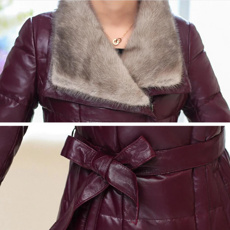 Winter Leather Down Coat Women High Quality Down Jacket 2018 Female High Imitation mink fur collar Thick and warm long Jacket Winter Leather Down Coat Women High Quality Down Jacket 2018 Female High Imitation mink fur collar Thick and warm long Jacket