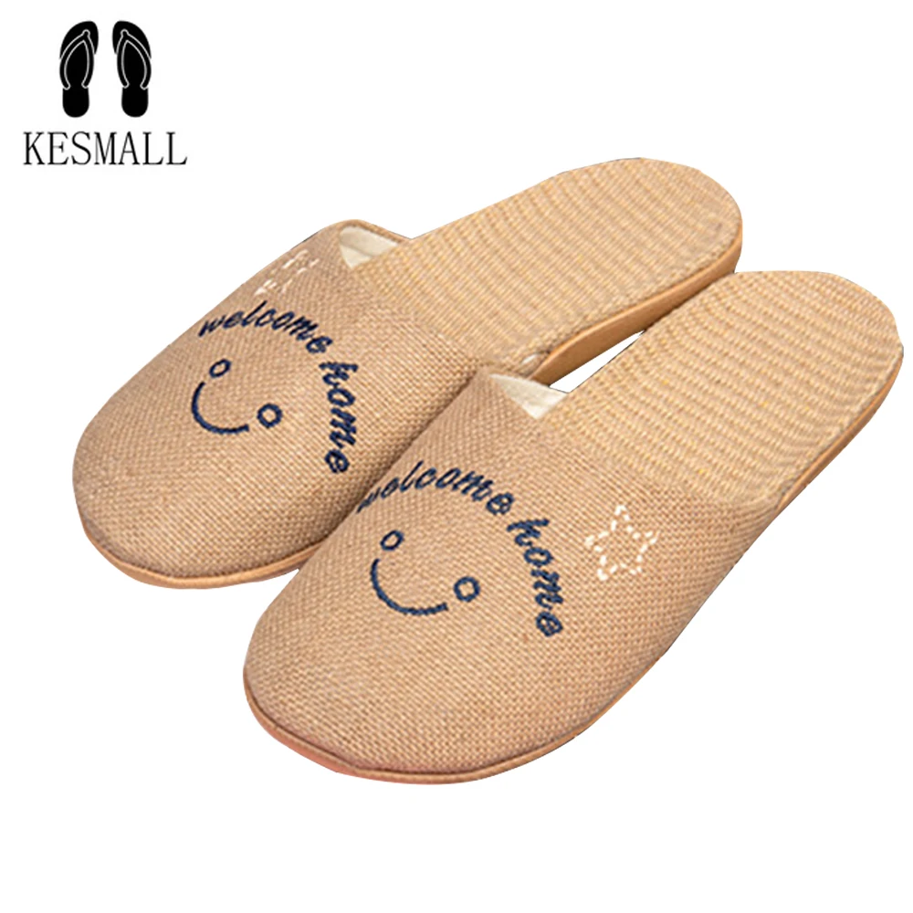 

KESMALL Women Home Slippers Linen Home Slippers Indoor Bedroom Lovers Sandals Couple Cartoon Floor Slippers For Ladies Shoes