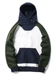 В Корейском стиле Harajuku Толстовка флис белого и синего цвета Лоскутная Мужская хип-хоп Повседневный пуловер уличная 2018 на весну и зиму