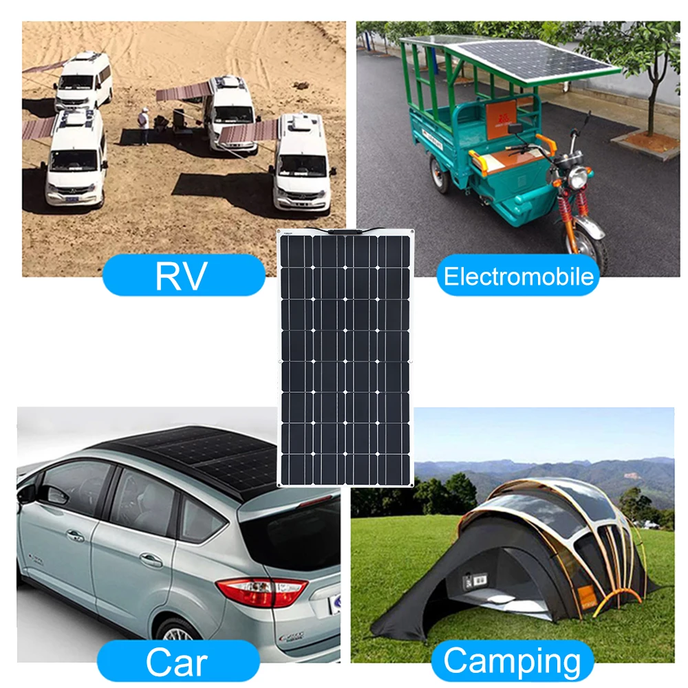 BOGUANG 100W Solar Panel 12V 10A Controller and 110V or 220V 1000W Inverter Off Grid System with USB for Beginner for RV/boat