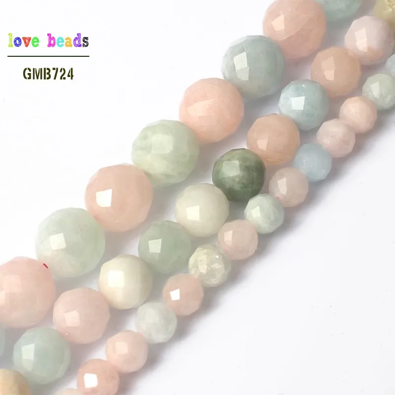 

Natural Faceted Colorful Morganite Gem Stone Round Loose Beads for Jewelry Making Diy Bracelet Necklace 15'' 6mm 8mm 10mm