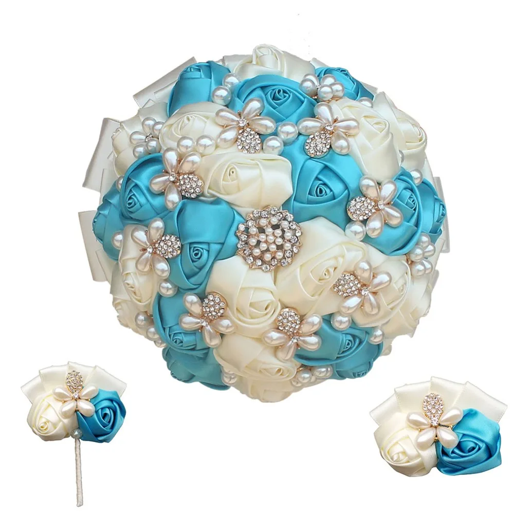 Высокое качество свадебное оформление в стиле tiffany blue свадебный набор букетов для запястья руки цветы для невесты и подружек невесты; цветок на запястье Свадебный букет 2577-T