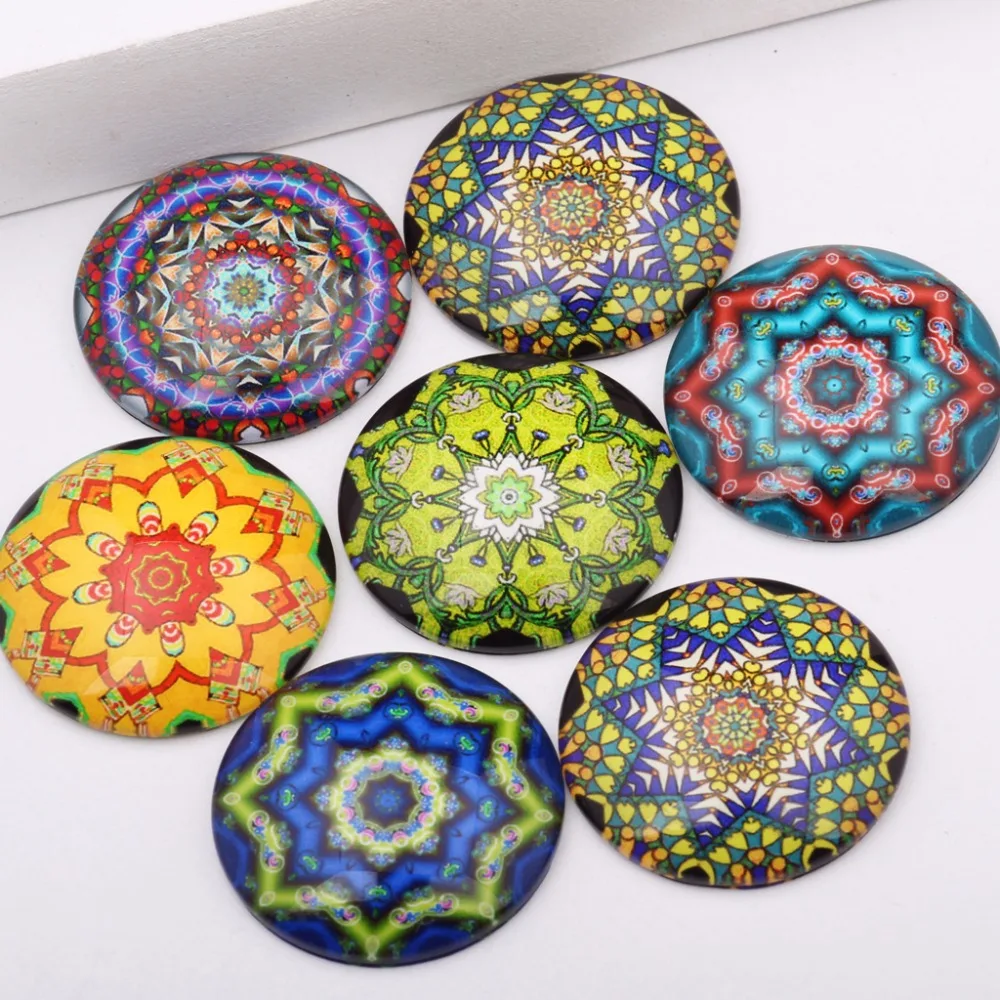 reidgaller 10pcs glass cabochon 30mm mixed mandala photo round dome