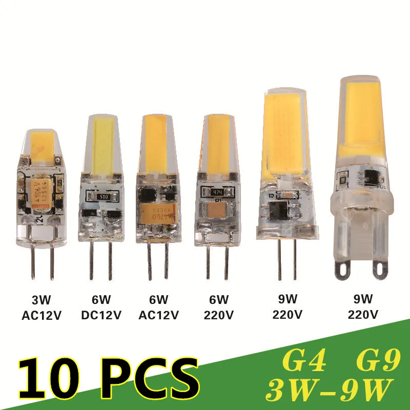 10 pcs Dimmable font b LED b font Lamp G4 G9 AC DC 12V 220V 3W