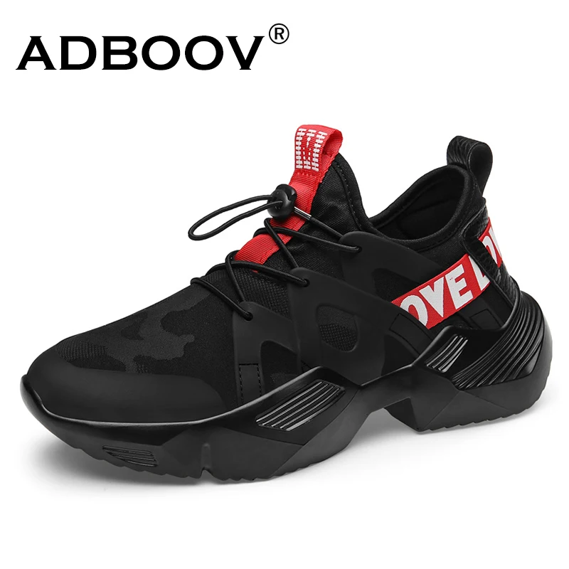 

ADBOOV 2019 New Trendy Sneakers Men Lycra Upper Breathable Chunky Shoes Anti-Slip Vulcanized Shoes Zapatillas Hombre Black White
