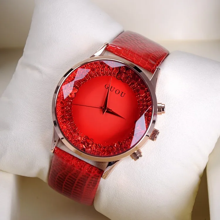 8 Colors Hot Luxury Watches Women Large Dial Wristwatches Genuine Leather Lady Dress Watch Women Rhinestone 2
