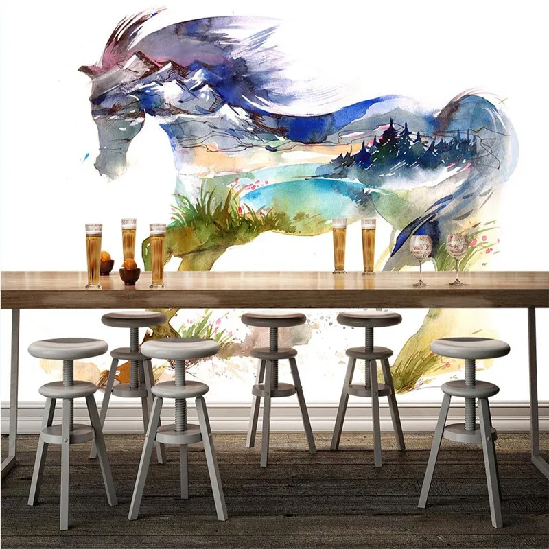 

Custom Size Modern Wall Paper Background Graffiti Abstract Horse Watercolor Art Wall Covering Decor Living Room Mural Wallpaper