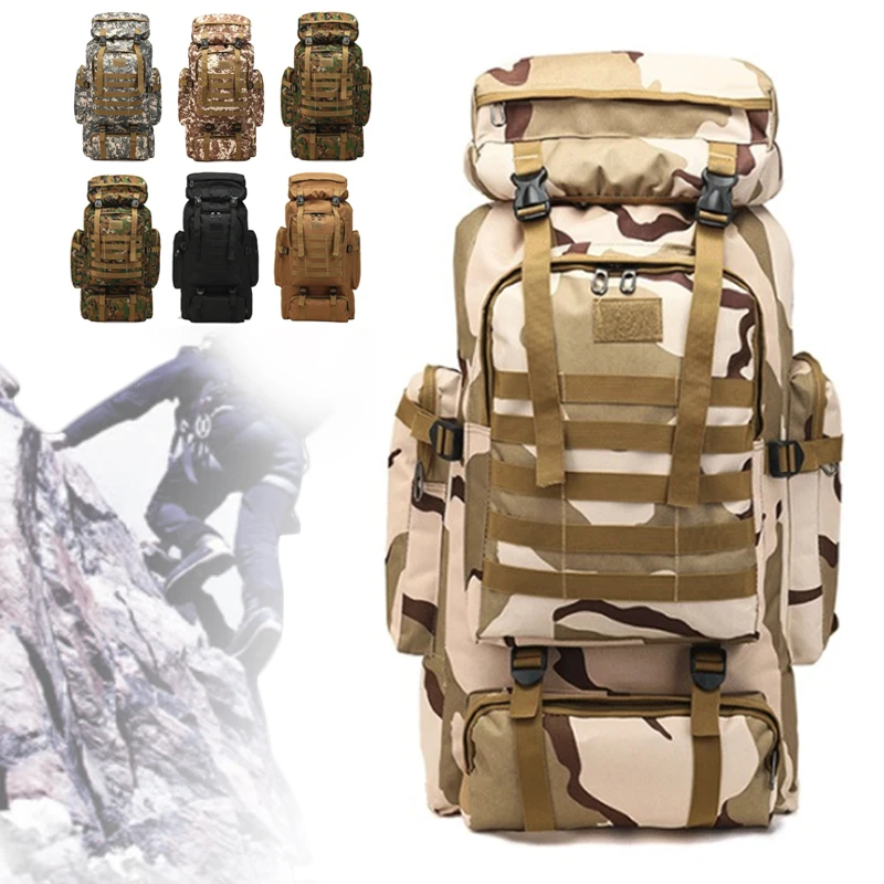 

80L Waterproof Climbing Hiking Military Tactical Backpack Bag Camping Mountaineering Outdoor Sport Bag 6 colors Large Backpacks