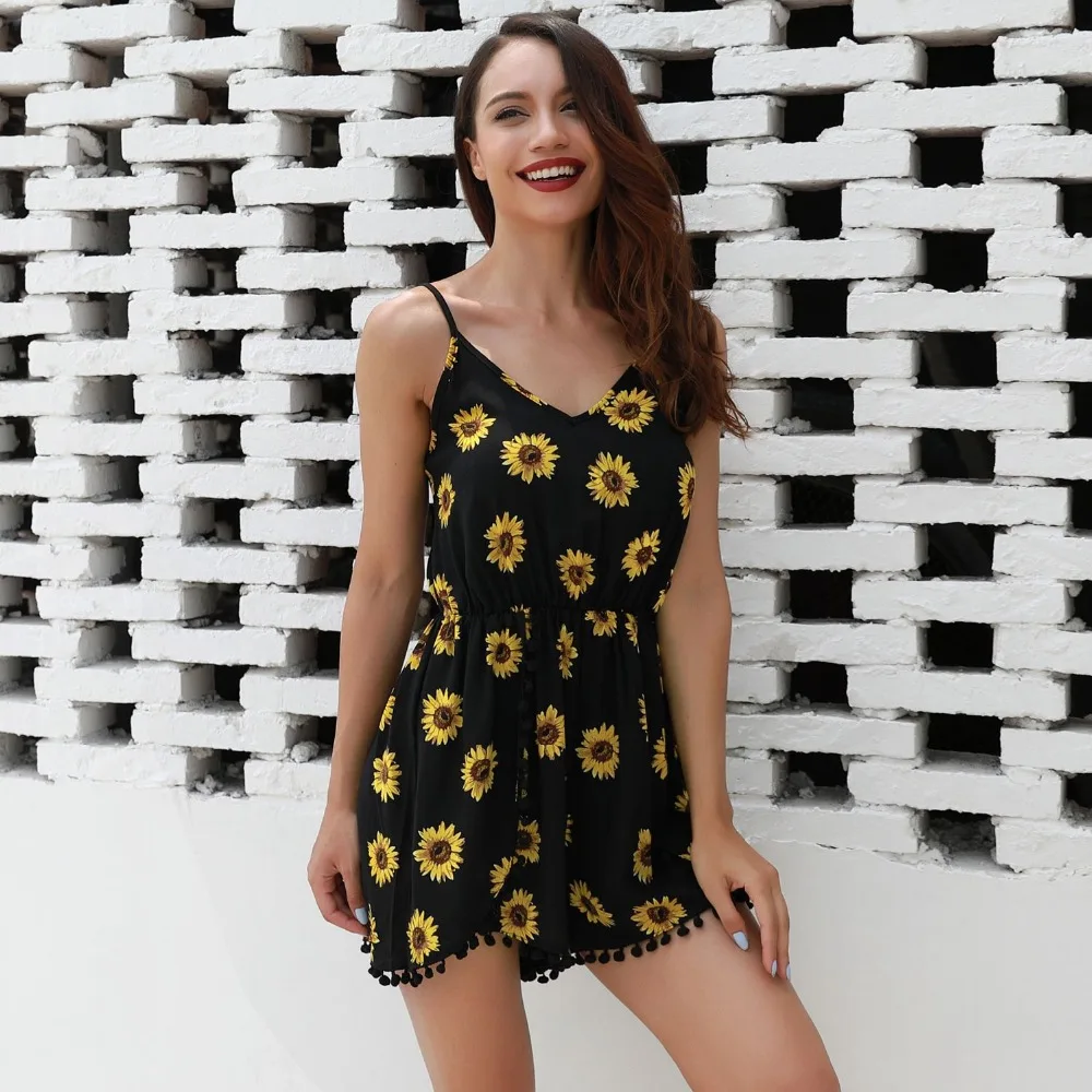 New Sexy Summer Women Strap Print Jumpsuit Elastic Waist