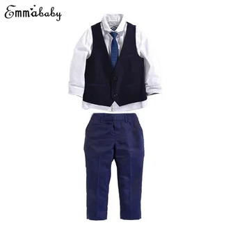 

3pcs Set Autumn Children's Formal Clothing Baby Boy Clothes Gentlemen Vest Blouse Long Pants Outfit For Wedding