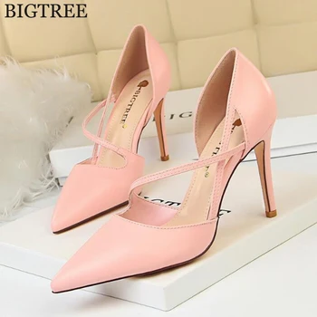 

HOT Dress Shoes High Heels Boat Shoes Wedding Shoes tenis feminino Summer Women Shoes Pointed Toe Pumps zapatos mujer tacon c434