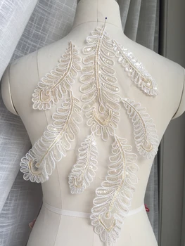 

2 pieces / bag Leaf shape embroidery lace flower gold embroidery thread transparent beads DIY light luxury wedding embroidery