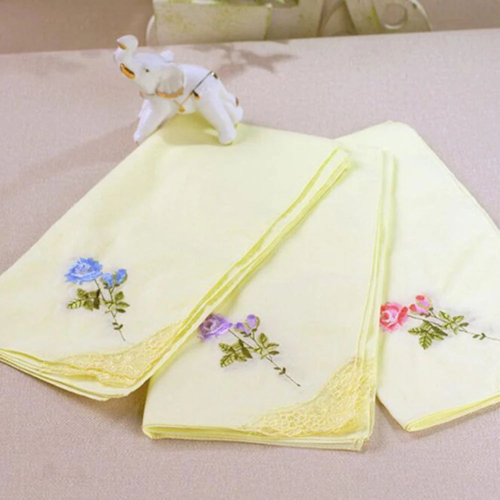  Handkerchief 12 Pcs Cotton Floral Embroidered Scarf Printed Lace Square Towel Women Children Scarf 