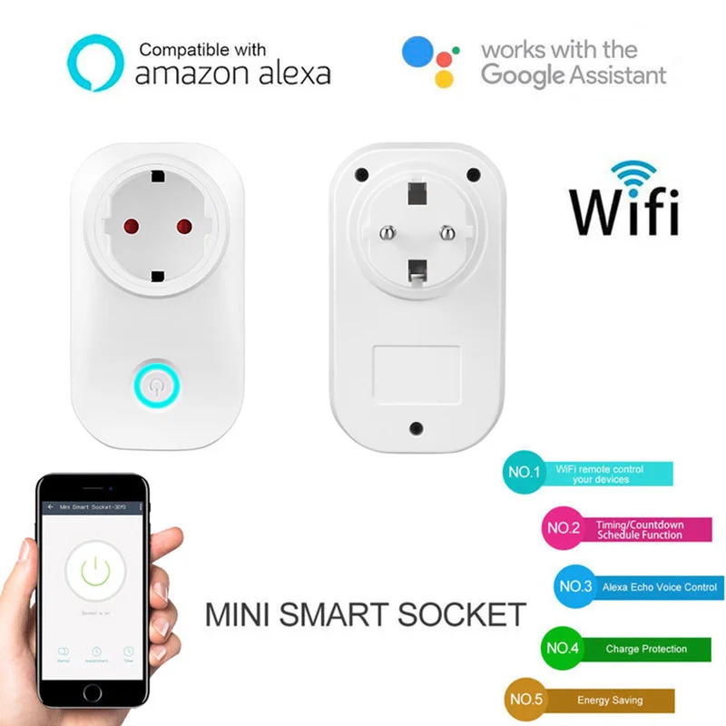 

2018 New WIFI Smart Plug Smart Switch Socket EU Plug Audio Control Smart Timing Socket Wireless Outlet Voice Intelligent Control