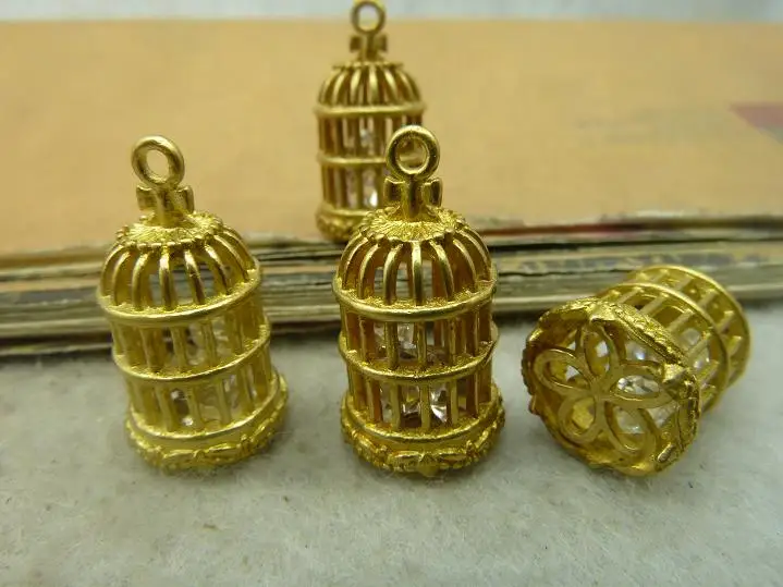 2Pcs Gold Bird Cage Charm Pendant Jewlery Findingsin Charms from