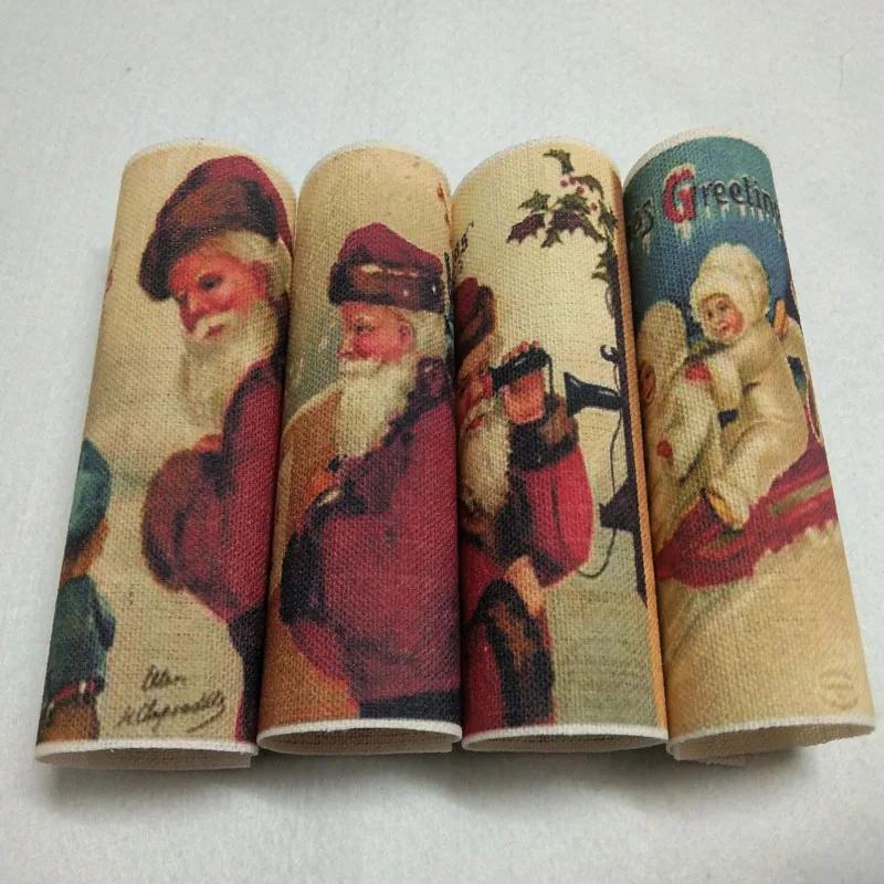 

Digital Printing 13.5x8.5cm Classic Christmas Red Coat Santa Claus Printed Cotton Linen Fabric -vintage DIY Zakka fabric