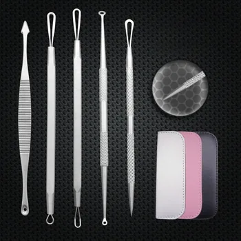 

5Pcs Blackhead Remover Tool Kit Face Skin Care Tools Facial Spot Comedone Acne Needle Clip Pimple Tweezer Blemish Extractor+Bag